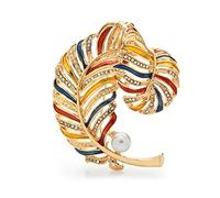 Women pins Accessories Multicolor Enamel Feather Ladies Pearl Party Cardigan Jacket Coat Brooch Fashion brooches Made in China