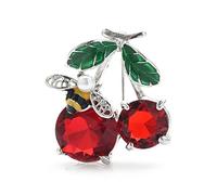 Women pins Ladies Accessories Red Crystal Cherry Women's Enamel Fruit Party Cardigan Jacket Coat Brooch Fashion brooches Made in China