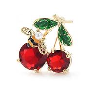 Women pins Ladies Accessories Red Crystal Cherry Women's Enamel Fruit Party Cardigan Jacket Coat Brooch Fashion brooches Made in China