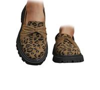 Women Platforms Suede Loafers Bow,Leopard Print Slip on Casual Bow Shoes,Women Suede Bow Loafers Platformses,Suedes Lug Sole Chunky Heels Shoes with Bows (Brown,38)