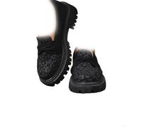 Women Platforms Suede Loafers Bow,Leopard Print Slip on Casual Bow Shoes,Women Suede Bow Loafers Platformses,Suedes Lug Sole Chunky Heels Shoes with Bows (Black,42)