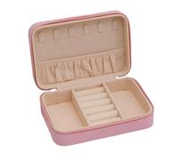 Women Portable Travel Jewelry Box PU Leather Necklace Ring Earrings Zipper Stotage Boxes Display Cases Organizer Pour Les Voyages, Le Lavage(PINK 2)