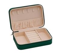 Women Portable Travel Jewelry Box PU Leather Necklace Ring Earrings Zipper Stotage Boxes Display Cases Organizer Pour Bagues, Colliers, Et Bracelets(Green)