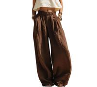Women Pull on Pants with Pockets Elastic Waist Wide Leg Pants (Coffee,TTG)