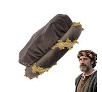 Women Renaissance Hat Velvet Gold Trim Padded Roll Brim Medieval Bonnet Soft Structured Vintage Cosplay Headwear Elegant Costume Cap Decorative Fancy Dress Accessory For Halloween Holiday Party Stage