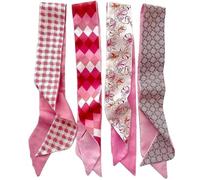 Women Retro Elegant Multicolored Satin Head Scarf, Soft Lightweight Patterned Headbands, Versatile Styling Accessories for Hair Neck Handbag, Everyday Fashion Collection (4PCS-E)