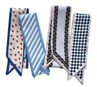 Women Retro Elegant Multicolored Satin Head Scarf, Soft Lightweight Patterned Headbands, Versatile Styling Accessories for Hair Neck Handbag, Everyday Fashion Collection (4PCS-A)
