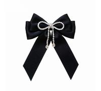 Women Ribbon Bowtie Brooch Pin Student Uniform Vintage Crystal Pearls Bowknot Corsage Jabot Collar Pre Tied Necktie Shirt Jabot Collar Necktie