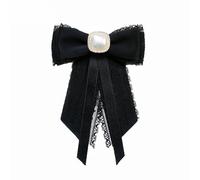 Women Ribbon Bowtie Brooch Pin Student Uniform Vintage Crystal Pearls Bowknot Corsage Jabot Collar Pre Tied Necktie Shirt Jabot Collar Necktie