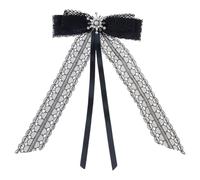 Women Ribbon Bowtie Brooch Pin Student Uniform Vintage Crystal Pearls Bowknot Corsage Jabot Collar Pre Tied Necktie Shirt Jabot Collar Necktie