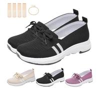 Women’s Breathable Knit Slip-on Sneakers with Bow, Lightweight Low-Top Casual Orthopedic Shoes with Arch Support for Women (Black,37)