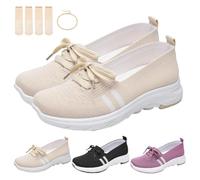 Women’s Breathable Knit Slip-on Sneakers with Bow, Lightweight Low-Top Casual Orthopedic Shoes with Arch Support for Women (Beige,37)
