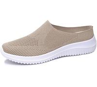 Women’s Breathable Knit Slip-on Walking Shoes, Woven Orthopedic Breathable Soft Shoes, Comfortable Summer Loafers with Arch Support(Khaki,36 EU)