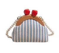 Women’s Evening Clutch - Striped Pearl Chain Purse, Wooden Clasp Bag | Small Clutch Bag with Pearl Chain for Bridal, Proms, Wedding, Summer, Beach, Vacation, Everyday Work