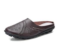 Women’s Hollow Out Slip-on Flats, Breathable Lightweight Soft Sole Leather Loafers, Comfortable Casual Backless Mules (Coffee,38)