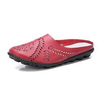 Women’s Hollow Out Slip-on Flats, Breathable Lightweight Soft Sole Leather Loafers, Comfortable Casual Backless Mules (Red,42)