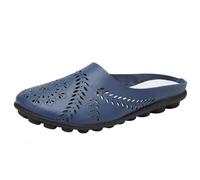 Women’s Hollow Out Slip-on Flats, Breathable Lightweight Soft Sole Leather Loafers, Comfortable Casual Backless Mules (Navy Blue,37)