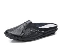 Women’s Hollow Out Slip-on Flats, Breathable Lightweight Soft Sole Leather Loafers, Comfortable Casual Backless Mules (Black,42)