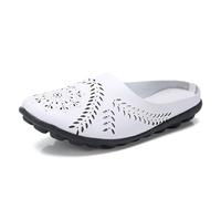 Women’s Hollow Out Slip-on Flats, Breathable Lightweight Soft Sole Leather Loafers, Comfortable Casual Backless Mules (White,39)