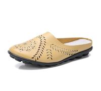 Women’s Hollow Out Slip-on Flats, Breathable Lightweight Soft Sole Leather Loafers, Comfortable Casual Backless Mules (Yellow,38)