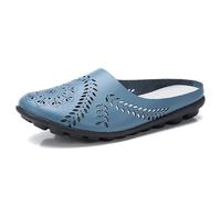 Women’s Hollow Out Slip-on Flats, Breathable Lightweight Soft Sole Leather Loafers, Comfortable Casual Backless Mules (Blue,41)