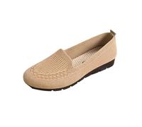 Women’s Knit Comfort Loafers - Slip-Resistant Walking Shoes, Lightweight Breathable Slip-on Casual Flats (Apricot,40)