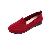 Women’s Knit Comfort Loafers - Slip-Resistant Walking Shoes, Lightweight Breathable Slip-on Casual Flats (Red,38)