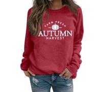 Women’s Long Sleeve Crewneck Shirt Sweatshirt Tops Women's Autumn Winter New Letter Printing Round Neck Fashion Loose Long Sleeve Sweater (Red, XXXL) h8173