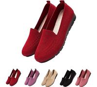 Women’s Orthopedic Knit Comfort Loafers - Slip-Resistant Walking Shoes, Boat Shoes Flat Bottomed Breathable Shoes(Red,37 EU)