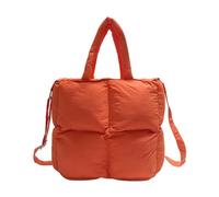 Women Shoulder Messenger Bag Cotton Filled Down Winter Handbag Large Capacity Square Puff Tote(Orange)