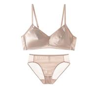 Women Silk Bra Set Thin Pans Cup Wire Comfortable Intimates White Black(Black,S)(Red,L)