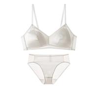 Women Silk Bra Set Thin Pans Cup Wire Comfortable Intimates White Black(Black,S)(White,S)