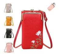 Women Sling Cross-Body Wallet, Floral Embroidery Crossbody Wallet, Embroidered Leather Crossbody Purse, Lightweight Mini Coin Clutch Bag,Phone Purses with Crossbody Strap,Suitable for travel