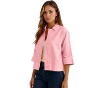 Women Solid Black Cotton Linen Button Down Shirt Casual Loose Fit 3/4 Sleeve Cropped Blouse Summer Lightweight Open Front Cardigan Top for Daily