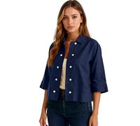 Women Solid Black Cotton Linen Button Down Shirt Casual Loose Fit 3/4 Sleeve Cropped Blouse Summer Lightweight Open Front Cardigan Top for Daily