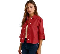 Women Solid Black Cotton Linen Button Down Shirt Casual Loose Fit 3/4 Sleeve Cropped Blouse Summer Lightweight Open Front Cardigan Top for Daily