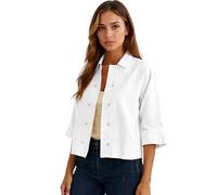 Women Solid Black Cotton Linen Button Down Shirt Casual Loose Fit 3/4 Sleeve Cropped Blouse Summer Lightweight Open Front Cardigan Top for Daily