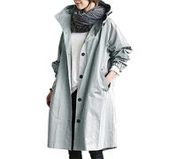 Women Spring Autumn Solid Color Pocket Hooded Windbreaker Long Trench Coat Outerwear Women's Clothing (Color : Light Grey Size : M Code) (Light Blue 2XL Code)