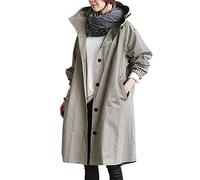 Women Spring Autumn Solid Color Pocket Hooded Windbreaker Long Trench Coat Outerwear Women's Clothing (Color : Light Grey Size : M Code) (Light Grey 4XL Code)
