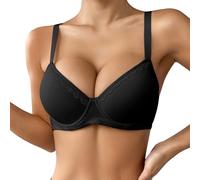 Women Thin Plain Comfortable Breathable Push Up Bra Underwire Three Breasted, Black, 34B(Brown,36D)