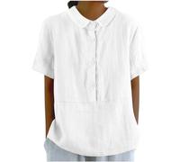 Women Tops Linen Shirts Short Sleeve Button Down Up Shirt Collared V Neck Tops Shirts Blouses Trendy Tops Summer Casual Shirt Work Blouse Going Out Tunic Clothes B-72
