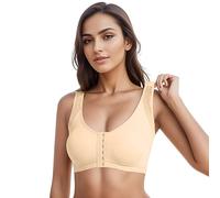 Women Underwear Sports Bra Button Front Large Size Steel Rim Open, Black, M(Beige,M)