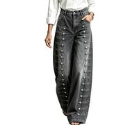 Women Vintage High Waisted Wide Leg Jeans with Metal Side Button Strap | Straight Leg Denim Pants,Boyfriend Multi-Button Bottoms Trousers,Y2K Casual Streetwear,Stylish Fall Daily Outfit Denim Pants