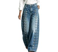 Women Vintage High Waisted Wide Leg Jeans with Metal Side Button Strap | Straight Leg Denim Pants,Boyfriend Multi-Button Bottoms Trousers,Y2K Casual Streetwear,Stylish Fall Daily Outfit Denim Pants