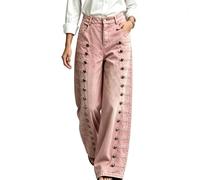 Women Vintage High Waisted Wide Leg Jeans with Metal Side Button Strap | Straight Leg Denim Pants,Boyfriend Multi-Button Bottoms Trousers,Y2K Casual Streetwear,Stylish Fall Daily Outfit Denim Pants