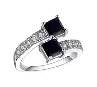 Women Wedding Rings Bands Black Zircon Ring Birthday Proposal Gift Bridal Engagement Party- Men Ring Vintage Open Adjustable- Girl Rings (A, 9)