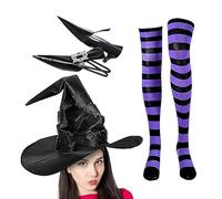 Women Witches en costume d'Halloween | Ensemble de costumes de sorcier pour femmes | 70 cm Witch Costume Girl avec chapeau et robe de sorcier de 45 cm | Outfit en satin Pustas avec rayures et cappell