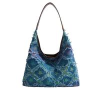 Women Y2K Denim Shoulder Bag Large Capacity Female Underarm Purses with Inner Pocket Retro Star Pattern Vintage 90s Handbag for Work Travel (Gradient Blue) (style2)