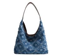 Women Y2K Denim Shoulder Bag Large Capacity Female Underarm Purses with Inner Pocket Retro Star Pattern Vintage 90s Handbag for Work Travel (Light Blue) (style4)