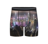 WOmeng Aerial Night Of View Hong Kong Sous-vêtements pour homme Respirant Stretch Boxer Slip Doux Confort Entraînements Voyage, Noir , S
